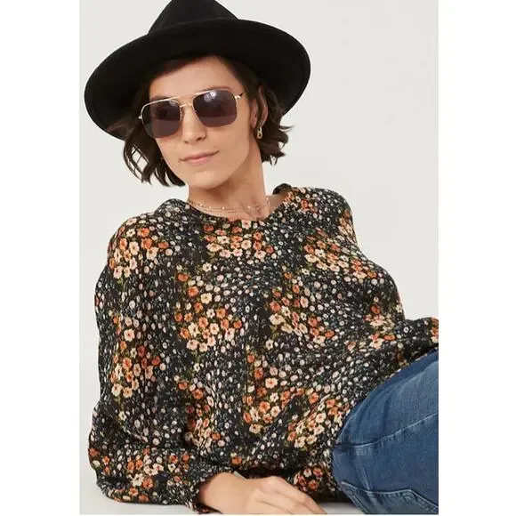 Hayden Luca Dolman V-Neck  Floral Print Sheer Long Sleeve Top Blouse Women Sz S - Picture 3 of 9